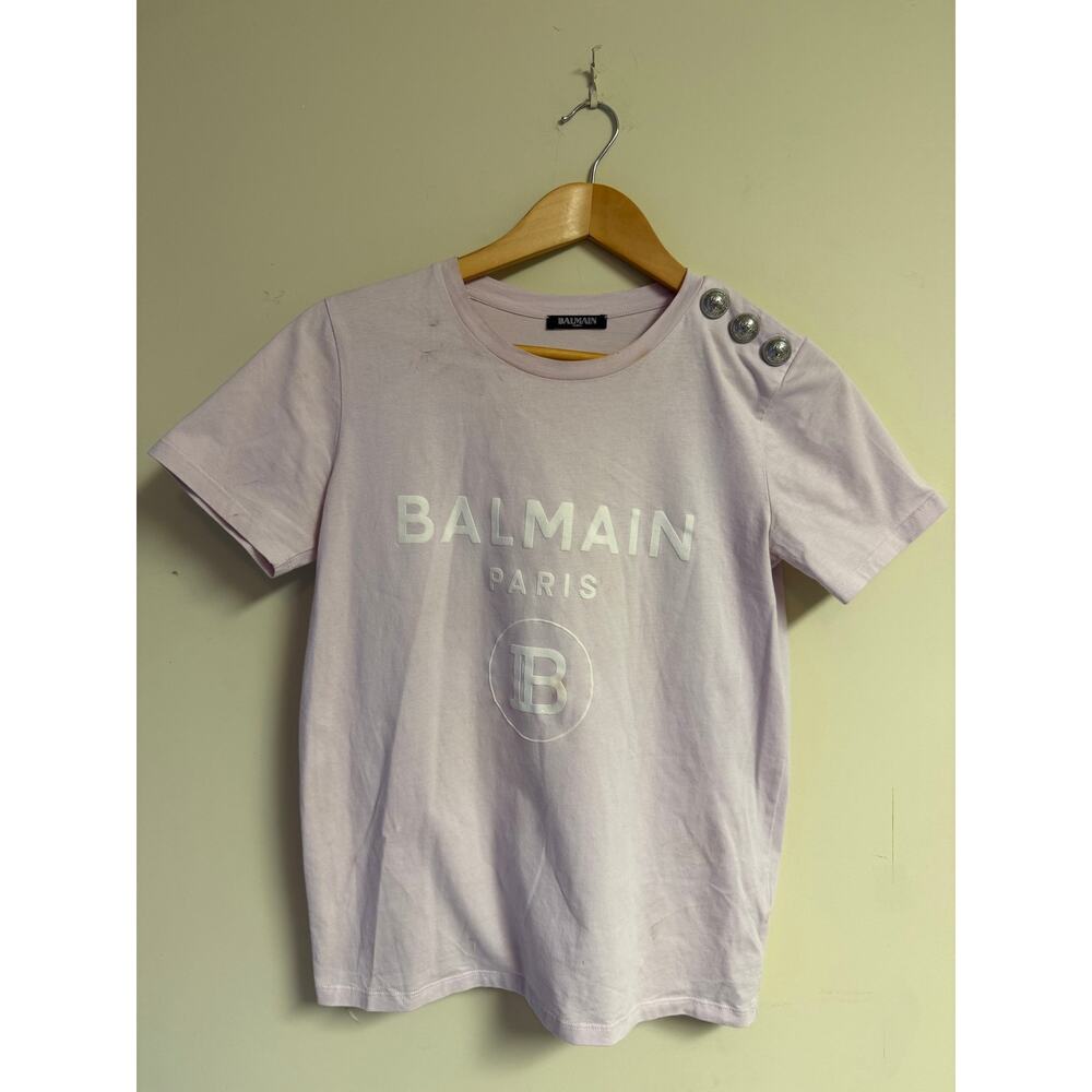 Balmain Paris Logo Pink Cotton T-Shirt